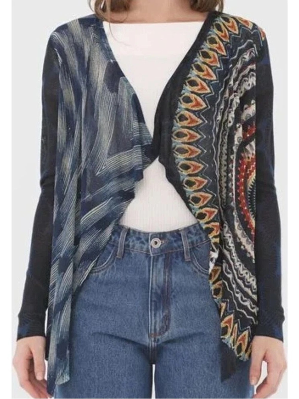 Desigual Tiana Wearable Art Lightweight Cardigan Open Front Mandala Print